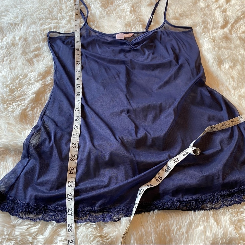 Victoria Secret Vintage Y2K Blue Cami Semi-Sheer Camisole Slip Lace Hem - Picture 8 of 10